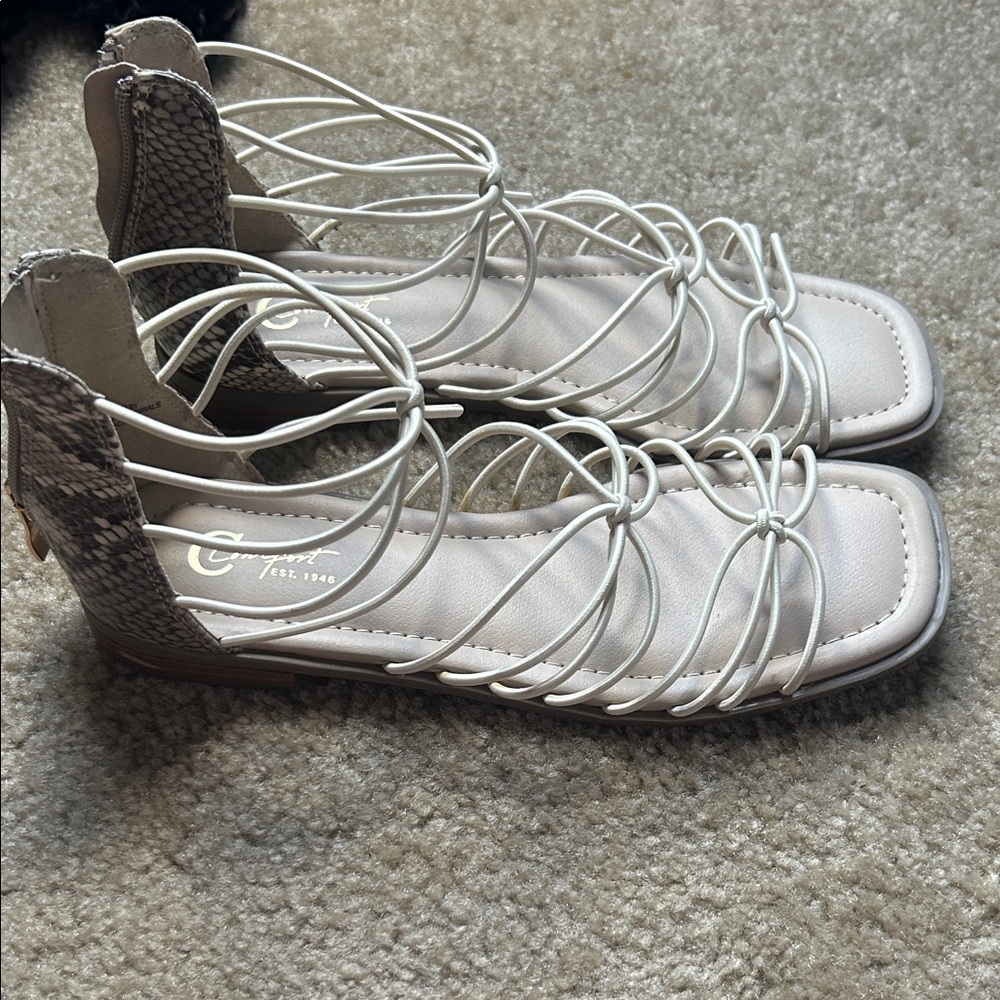 Elegant off  White elastic  Strappy Sandal